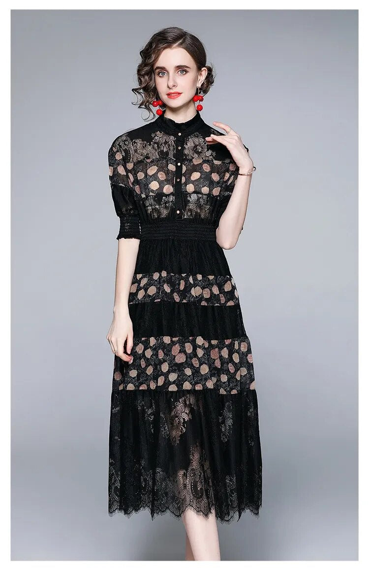 Summer Long Elegant Black Lace Dress
