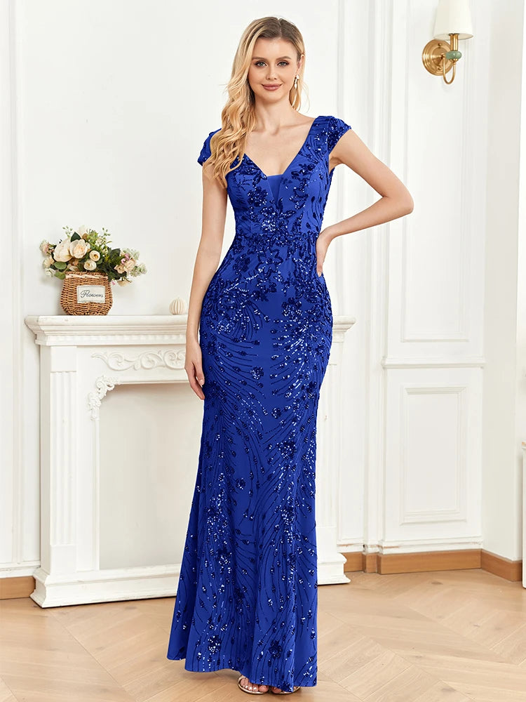 Long Mermaid Formal Deep V-neck Prom Luxury Wedding Party Dresses