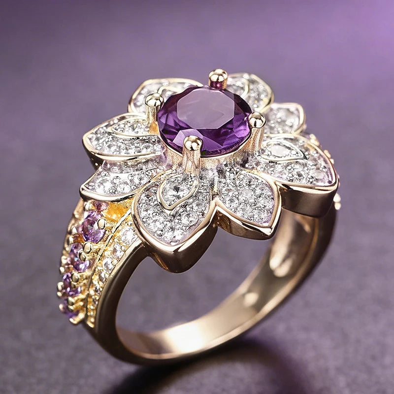 Luxury Two-Tone Purple Flower Ring