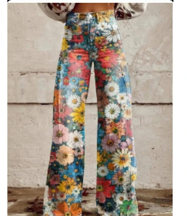 Wide-Leg Plus Size Denim-Look Casual Pants