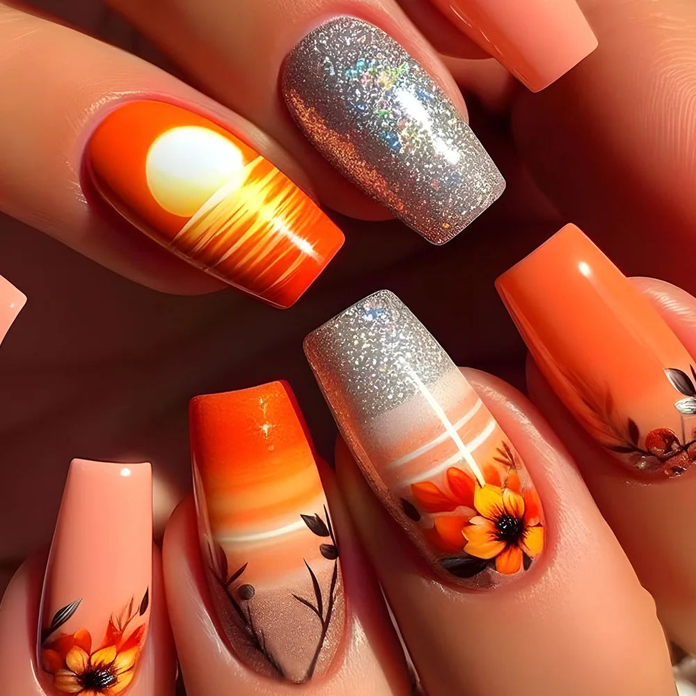 24pcs Press on Nails Flower Design