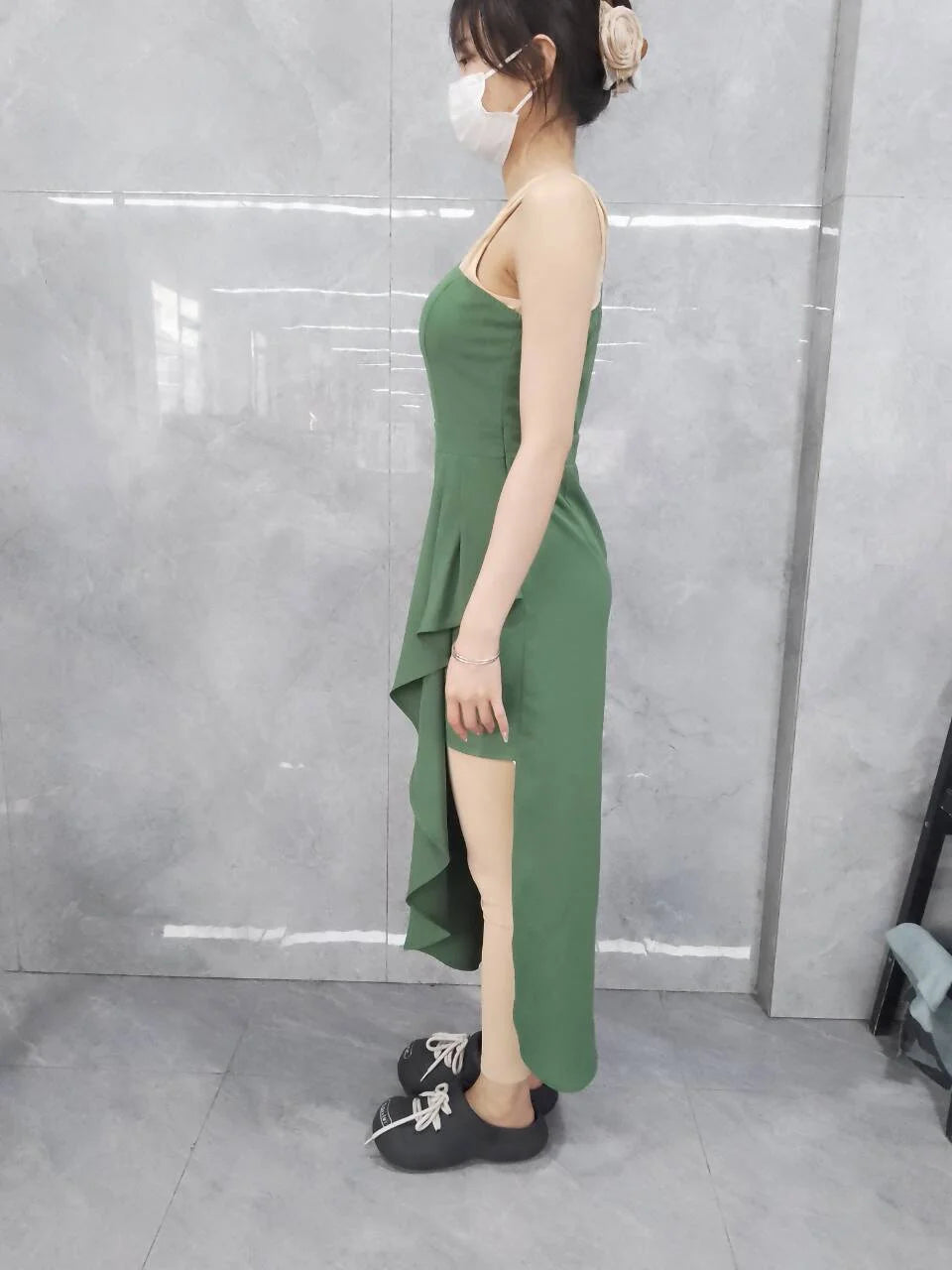 Spring Summer Latest Casual Ruffle Hem One Shoulder Asymmetric Midi Dress