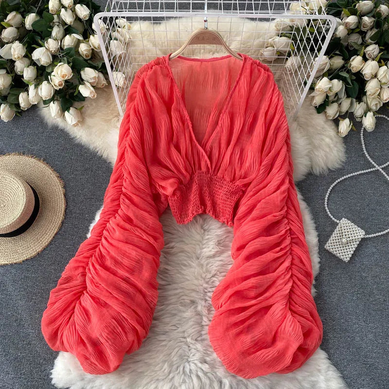 Sexy Chiffon See Through Super Long Sleeve Blouse