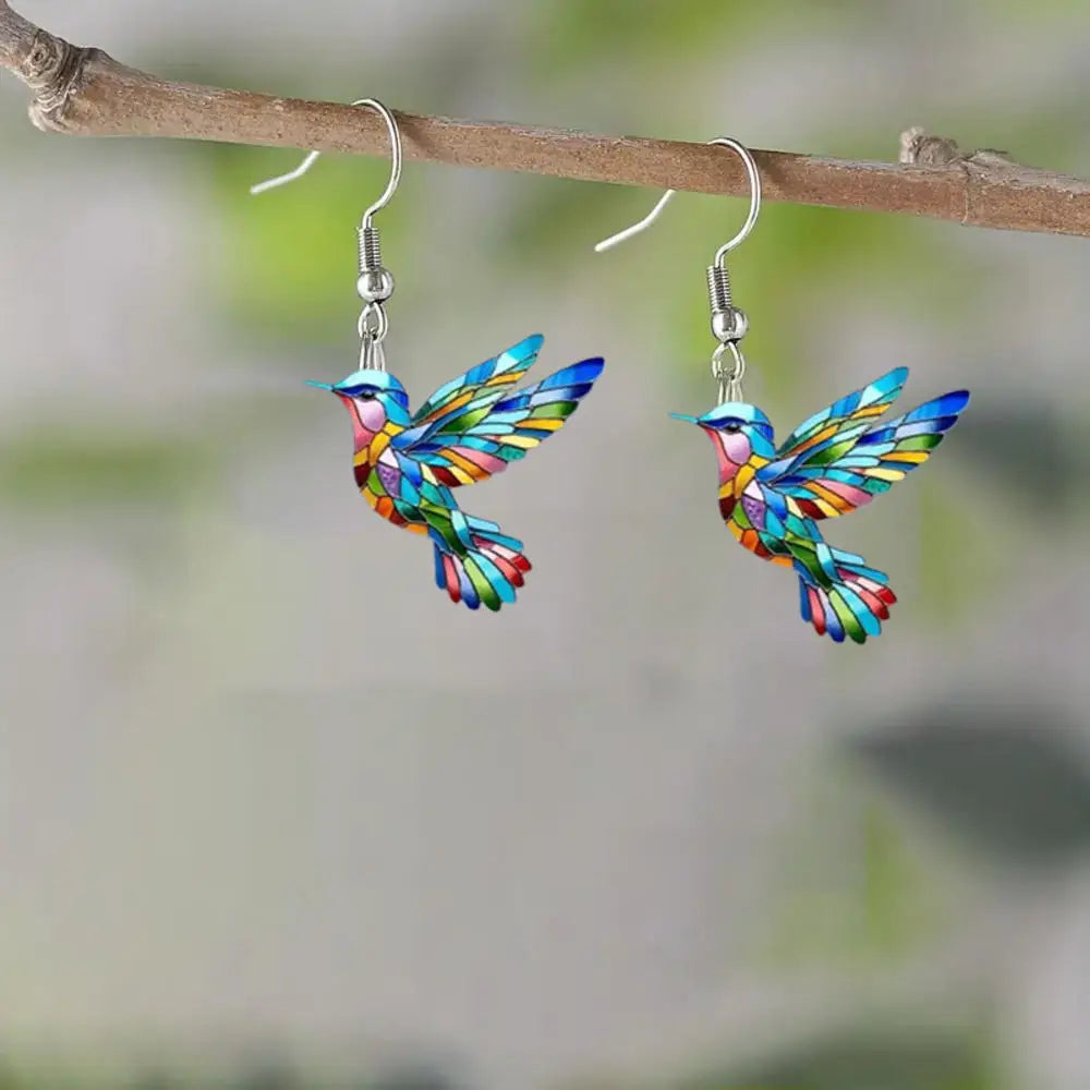 Acrylic Hummingbird Earrings – 2D Bird Shape Drop Dangle Jewelry for Women & Girls