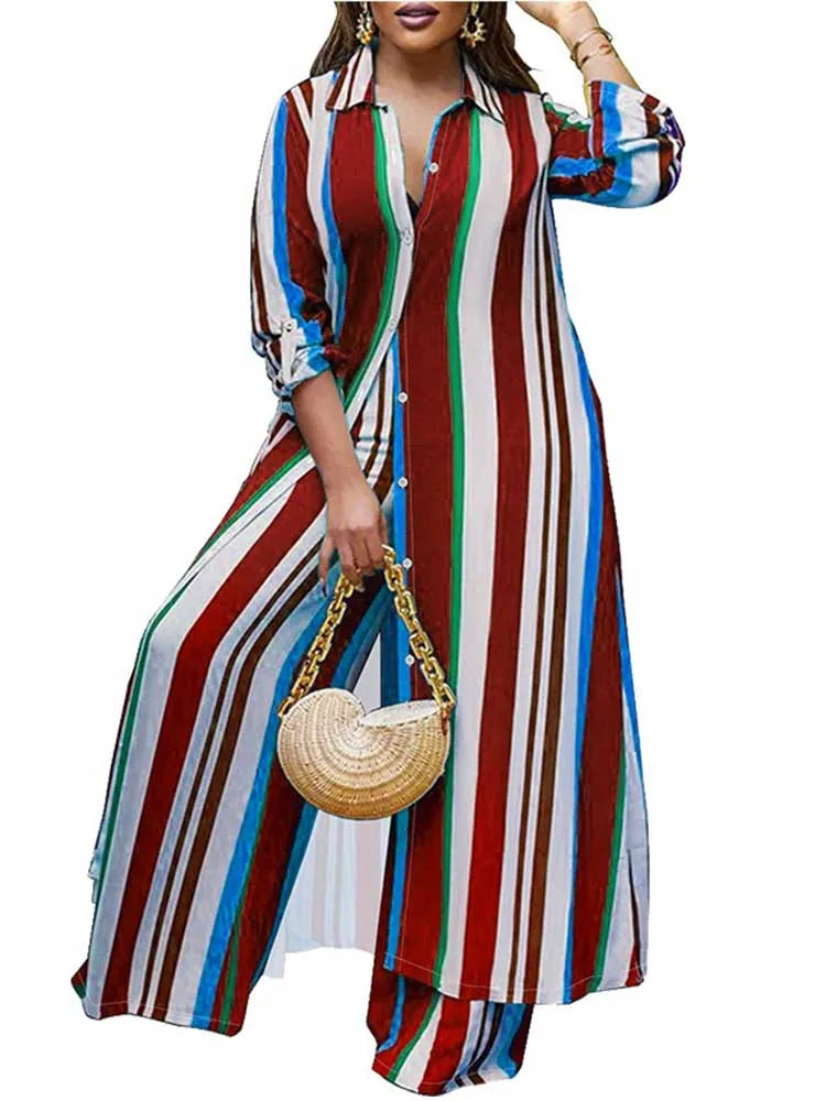 Plus Size Matching Sets Long Shirt Top and Pants Sets