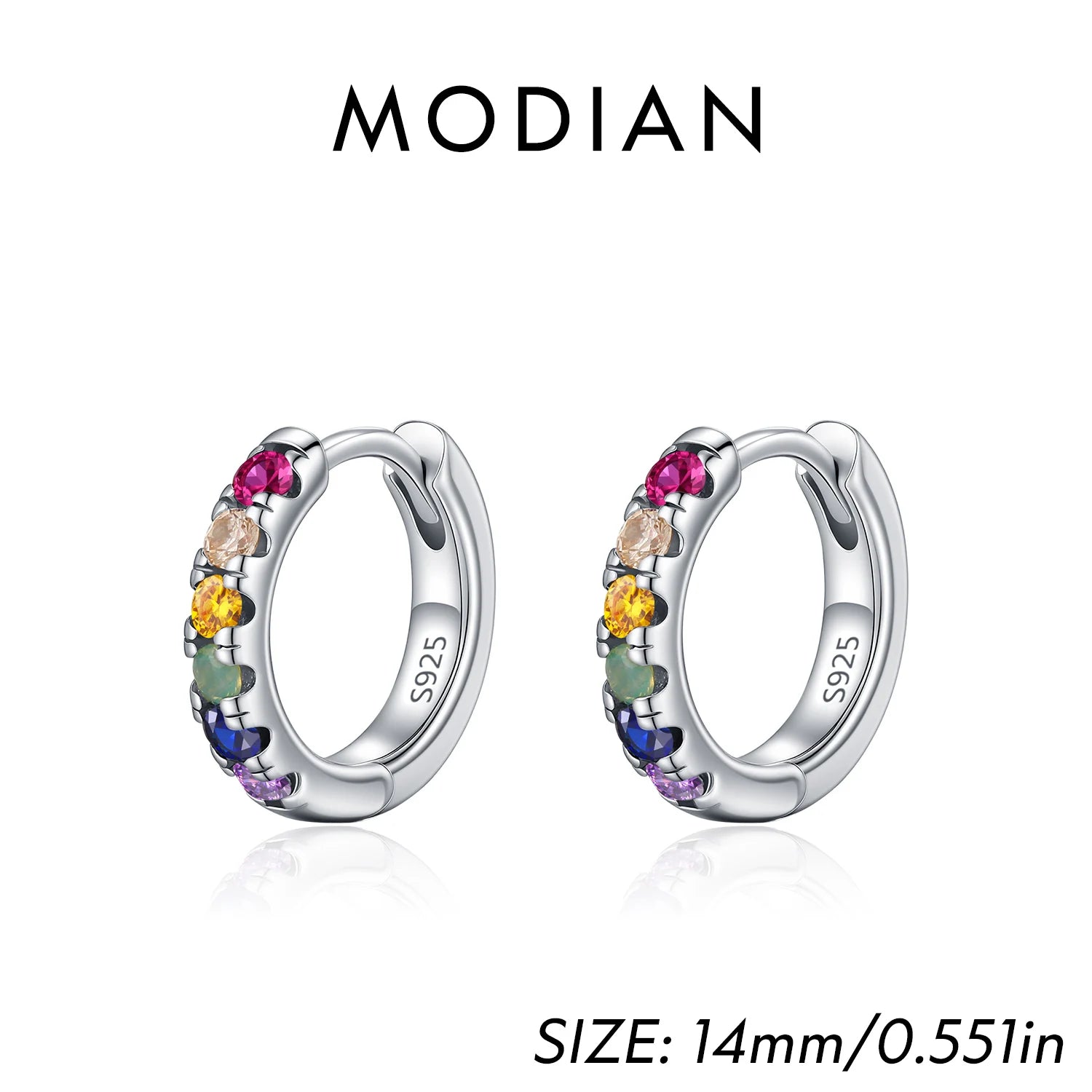 3 Sizes Colorful Ear Buckle 925 Sterling Silver Trendy Stackable Round Zirconia Hoop Earrings