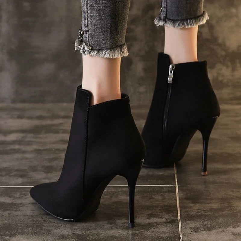 Sexy Suede Black  Ankle Boots
