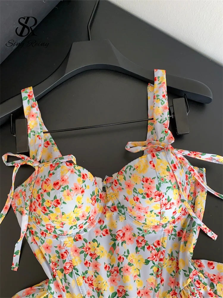 Summer Hotsweet Floral High Waist Corset Top