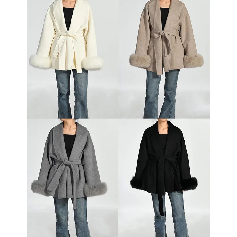 Fox Fur Short  Removable Elegant Double-sided Wool Overcoat