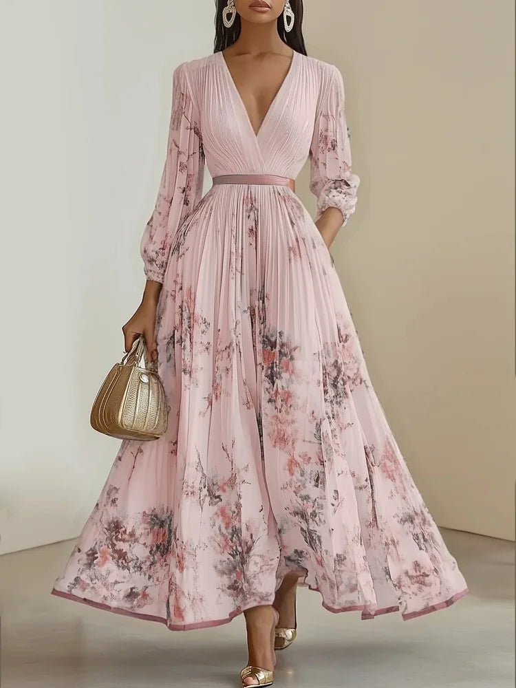Women's Floral Pleated Maxi Dress