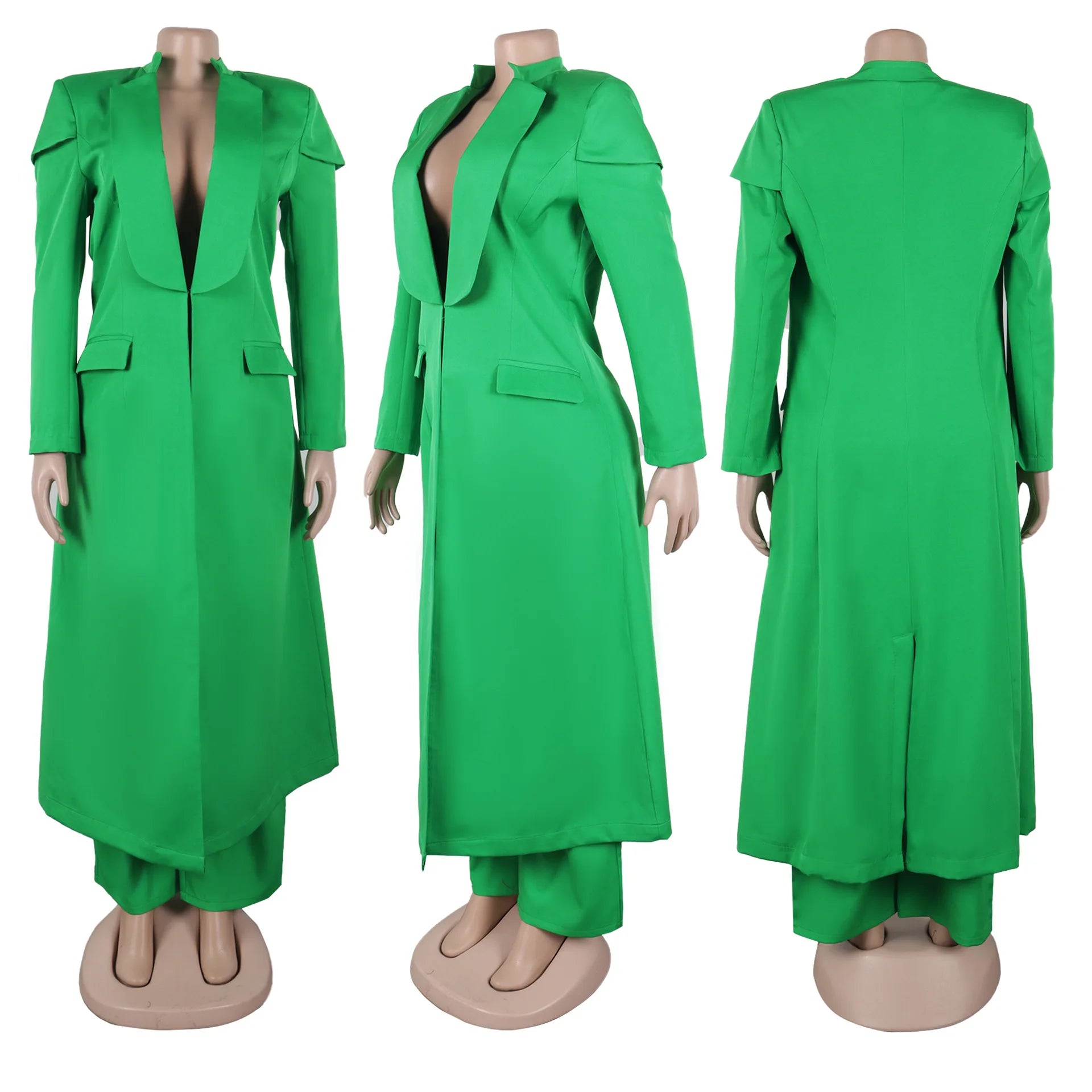 Full Sleeve X-Long Blazer Coat+ Long Pant Suit