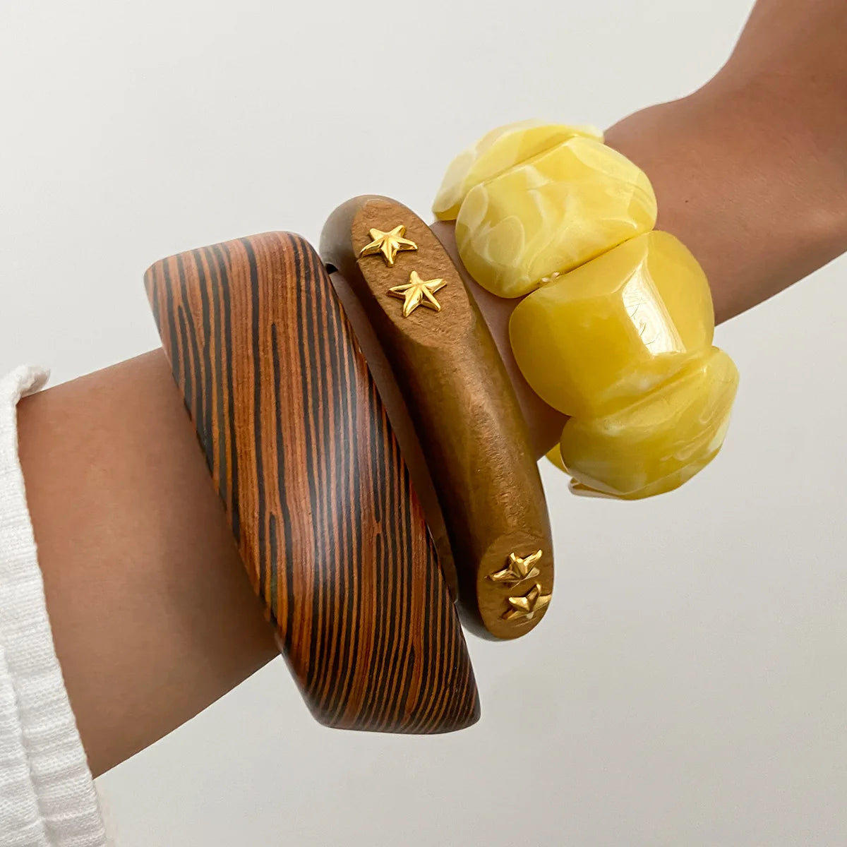 Smudged Acrylic Elastic Bangles Wood Unique Design Versatile Bracelets