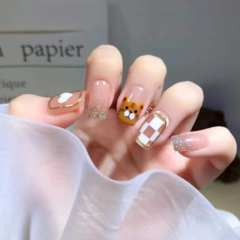 24Pcs/Set Dry Rose Blush Artificial Wearing False Nails