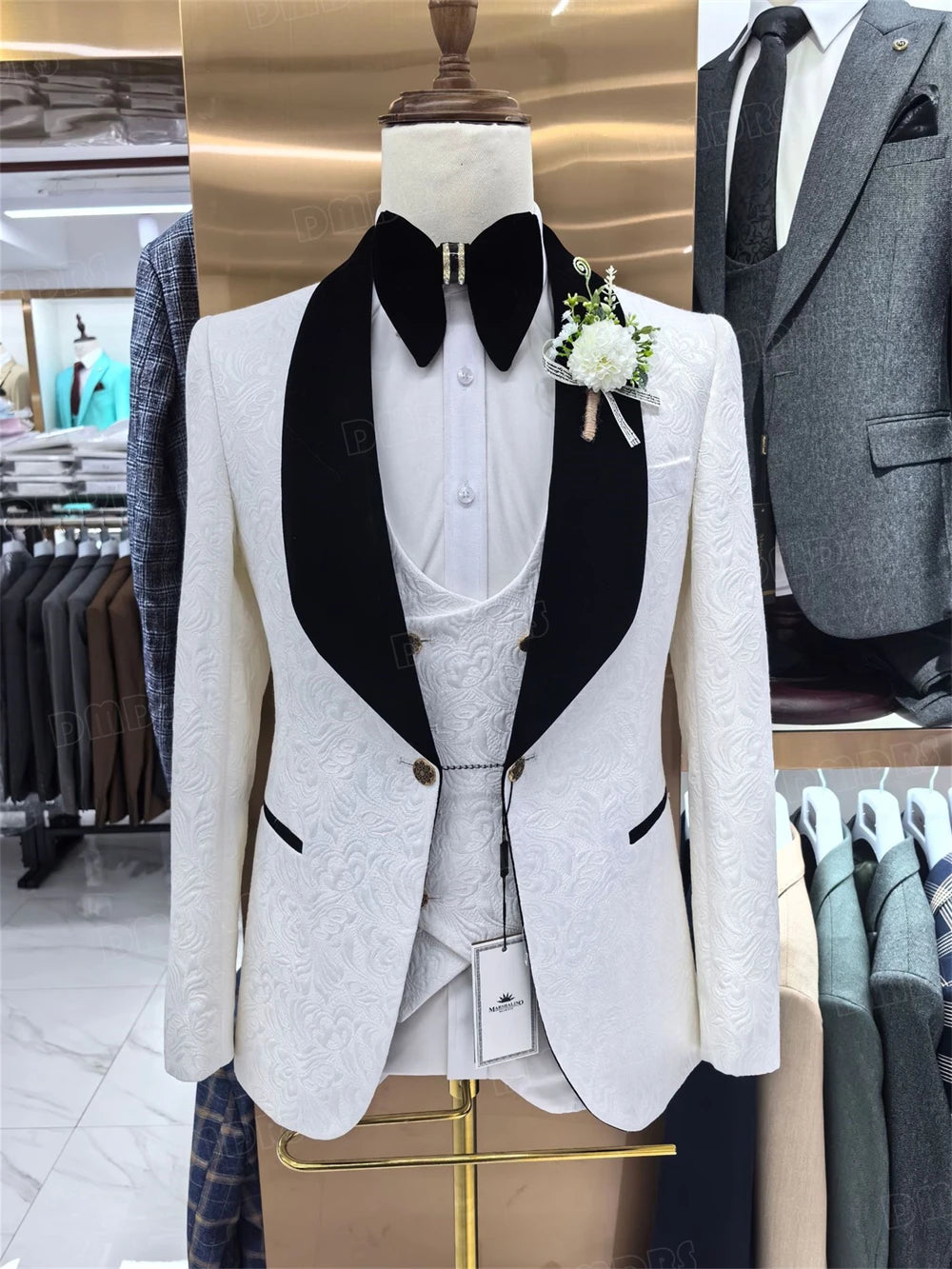 Fashion Paisley Men's 3 Pieces Formal Suit Set Blazer Vest Pants
