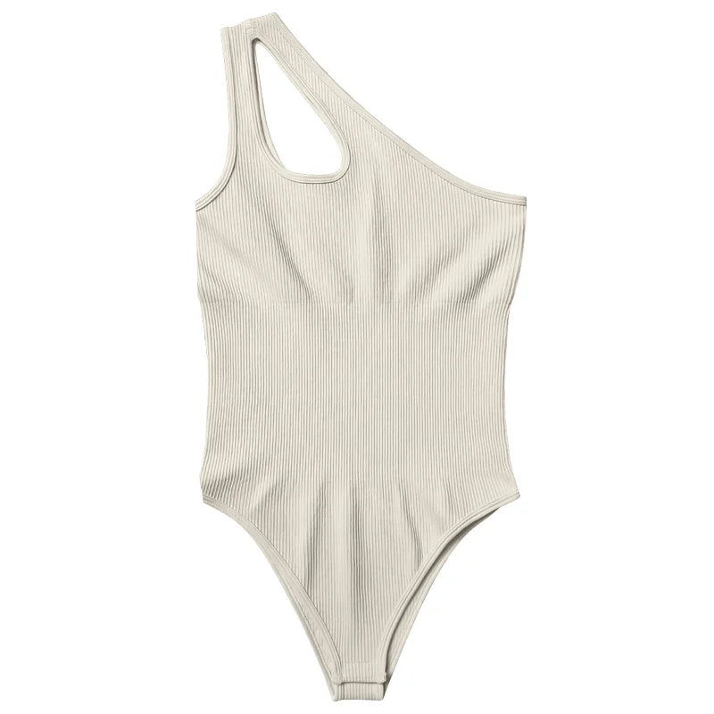 Tummy Control Cutout Sleeveless Sculpting One-shoulder Sexy Bodysuits