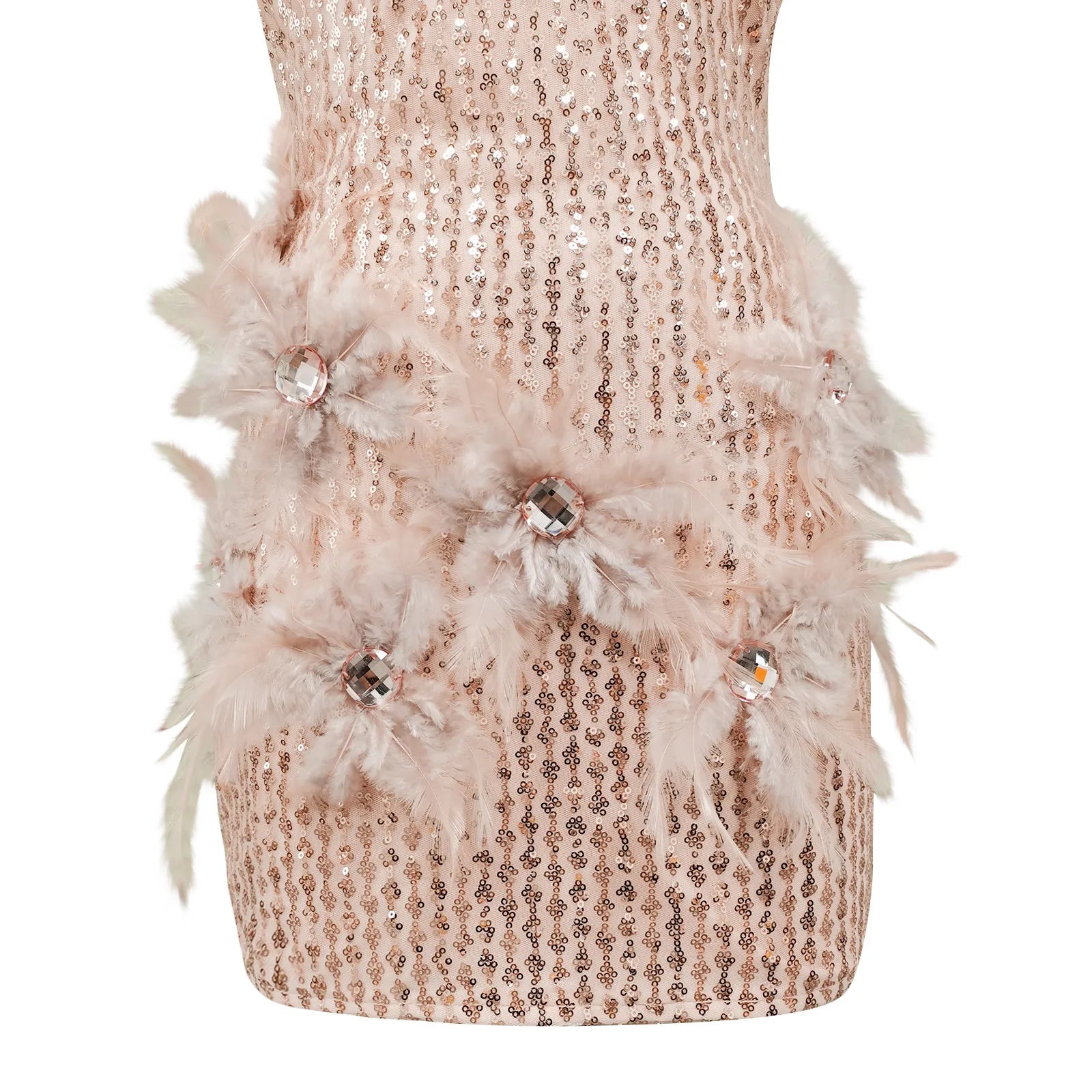 Pink V-neck Feather Mini Dress