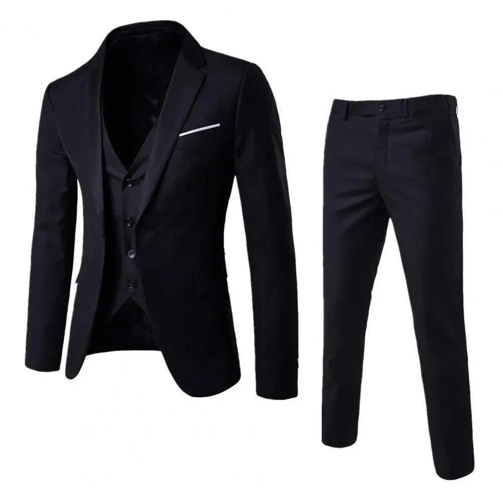 Solid Color Slim Fit Turn down Collar Anti wrinkle Groom Wedding Suit