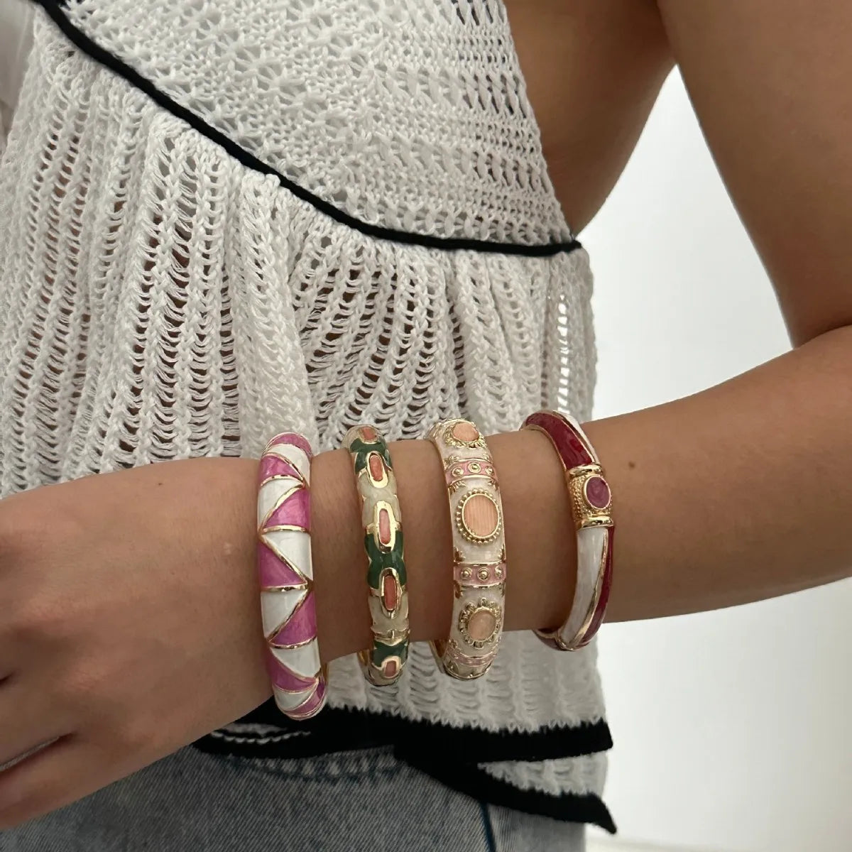 Colorful Enamel Resin Bamboo Bangle Geometry Bracelet