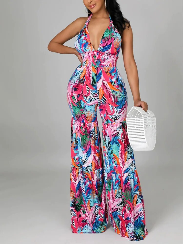 Adjustable Shoulder Floral Printed Jumpsuit