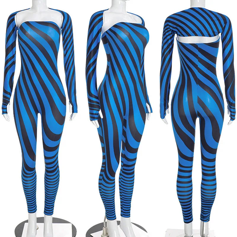 Striped Strapless One-Piece Jumpsuit