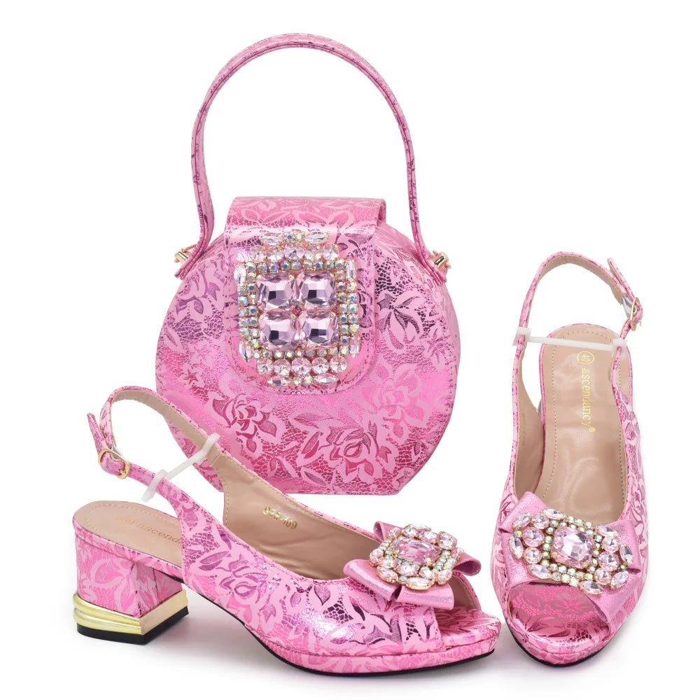 ✨ Rhinestone Italian Party Shoes & Matching Bag Set for Women