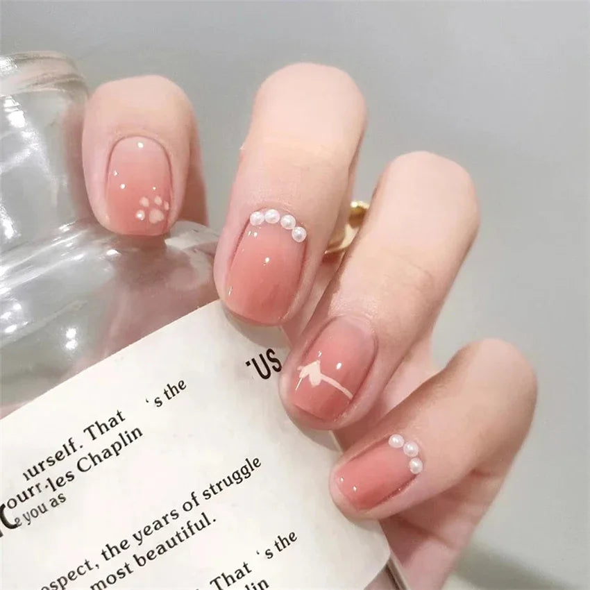 24Pcs/Set Dry Rose Blush Artificial Wearing False Nails