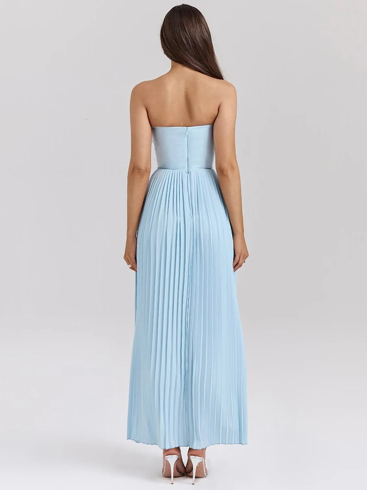 Off-shoulder Backless Pleated Maxi Dress