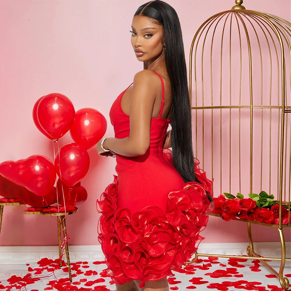 Ruffle Pleated Dress Lady Party Mini Evening Elegant Dresses 2024 Women Winter Fall Clothes Luxury Sexy Bodycon Red Dresses