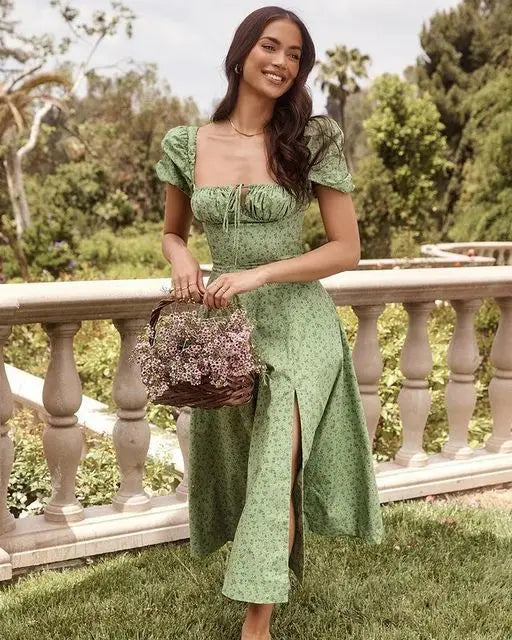 Off Shoulder Flower Print High Split Elegant Long Dresses