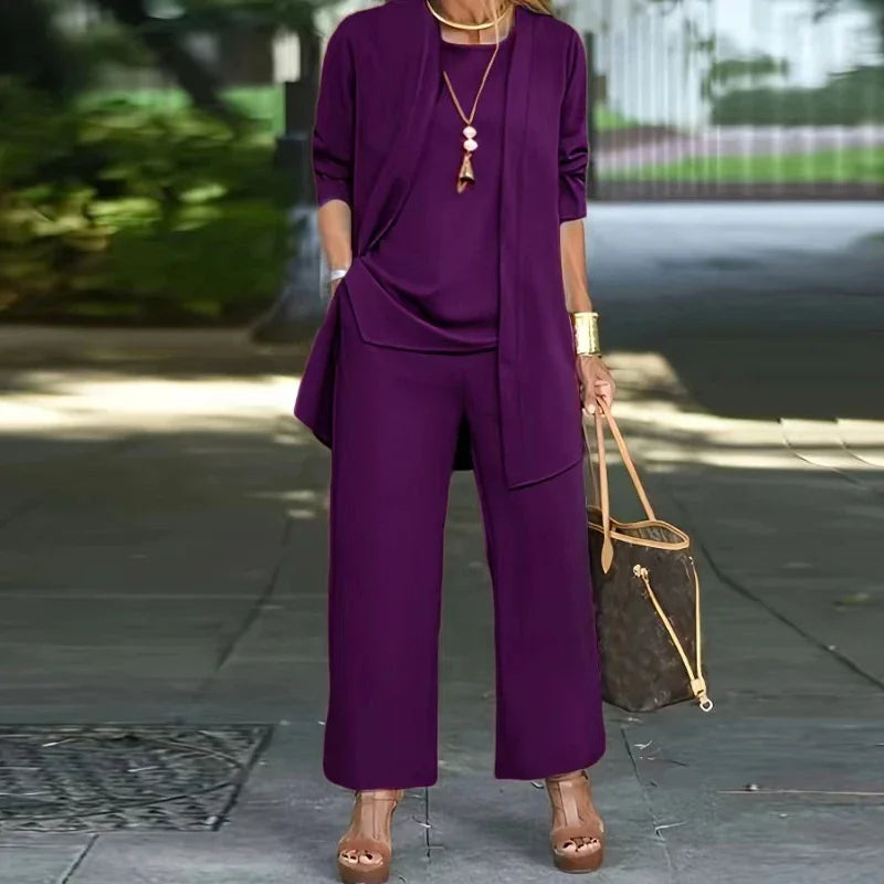 Casual O Neck Vest Cardigan Three Piece Set