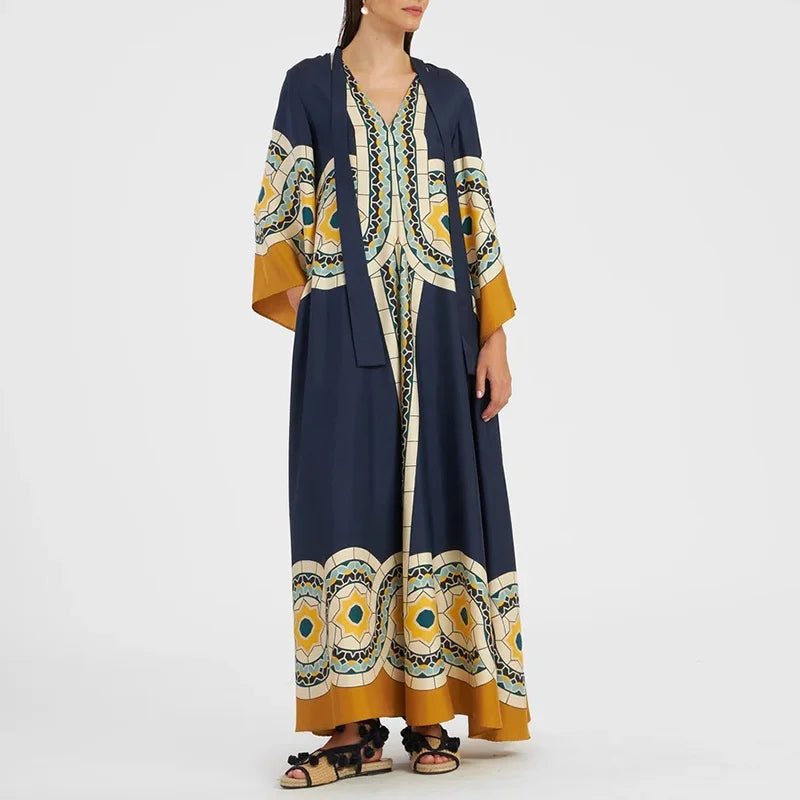 Stand Collar Elegant Casual High Waist Long Sleeve Party Dress