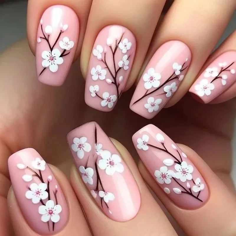 24pcs Press on Nails Flower Design