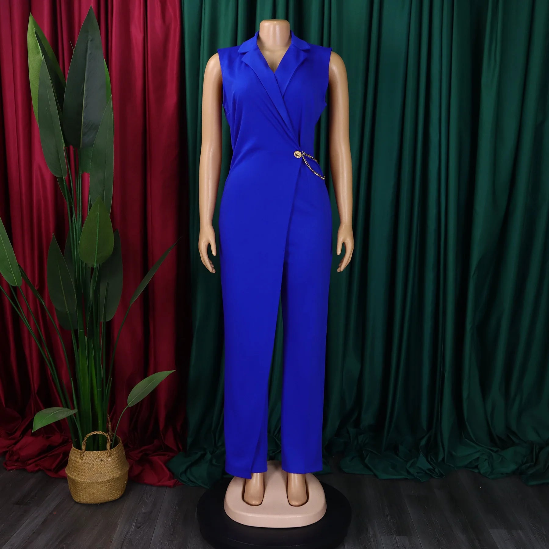 Solid Sleeveless Elegant High Waist Wide Leg Jumpsuit