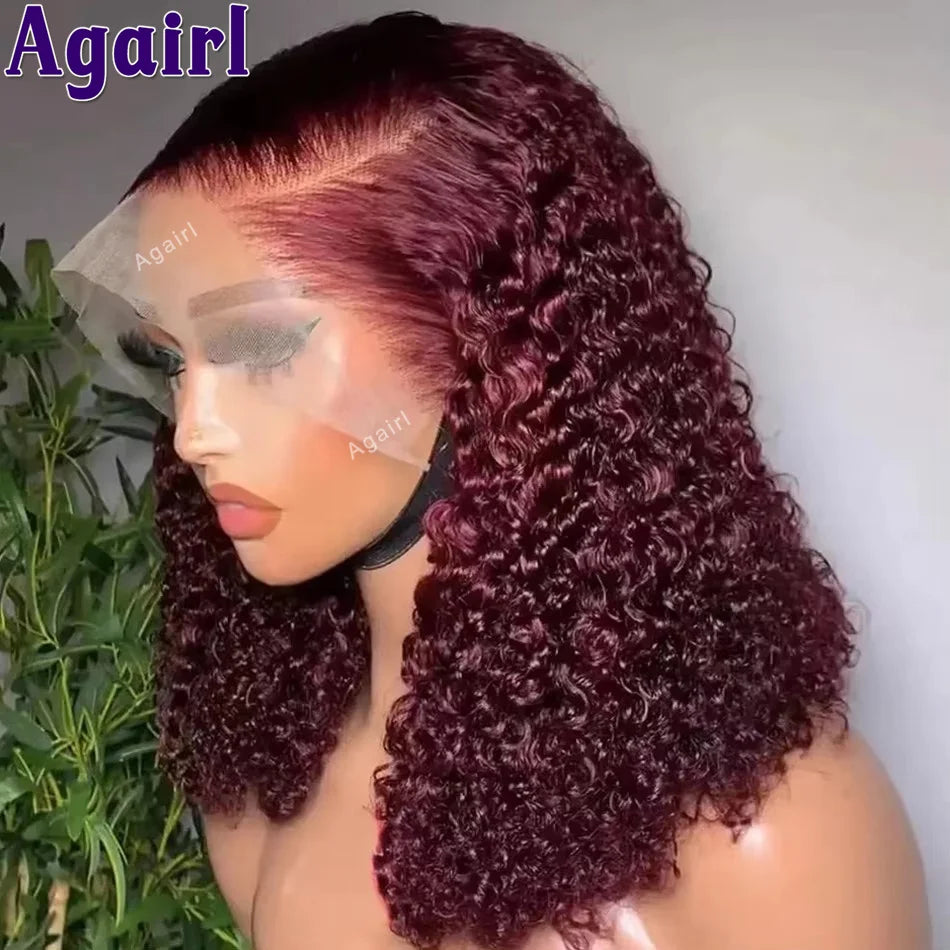 Orange Brown 13x6 Deep Curly Short Bob Human Hair Wigs