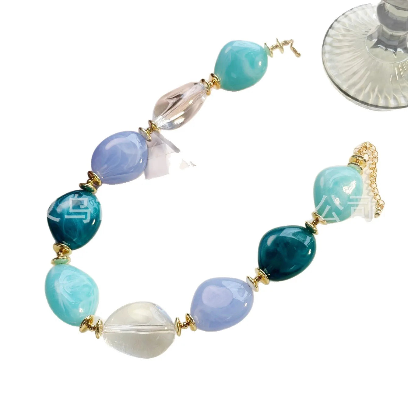 Irregular Blue Green Acrylic Beaded Necklace