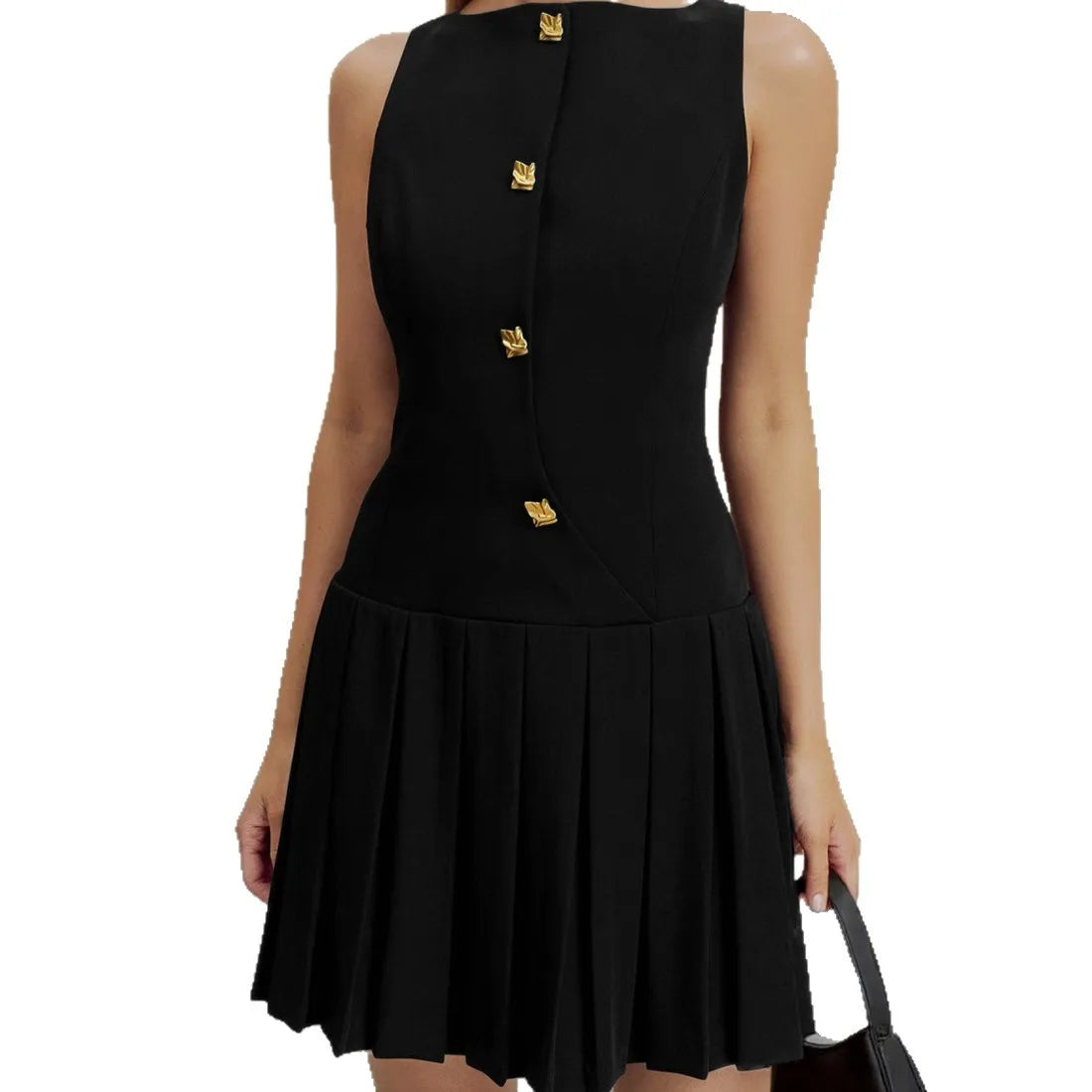 Summer Pleated Waist Sleeveless Mini Dress