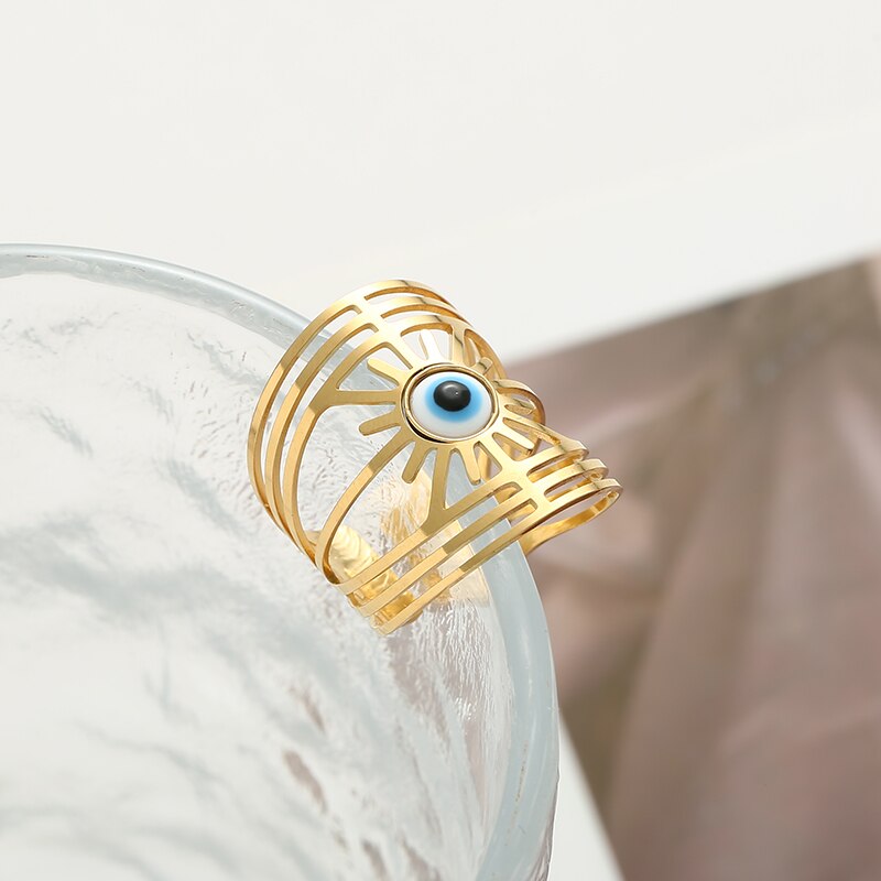 14K Gold Plated  Wide Evil Eyes Rings