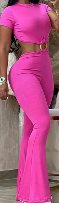 Sexy O-Ring Decor Cutout Short Sleeve Jumpsuit