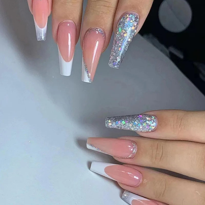 24Pcs/Box Almond Round False Nails Detachable Stiletto Fake Nails