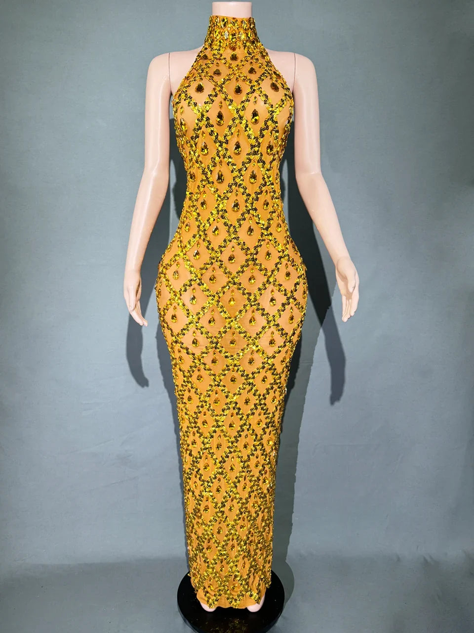 Sparkly Rhinestones Sleeveless Long Dress