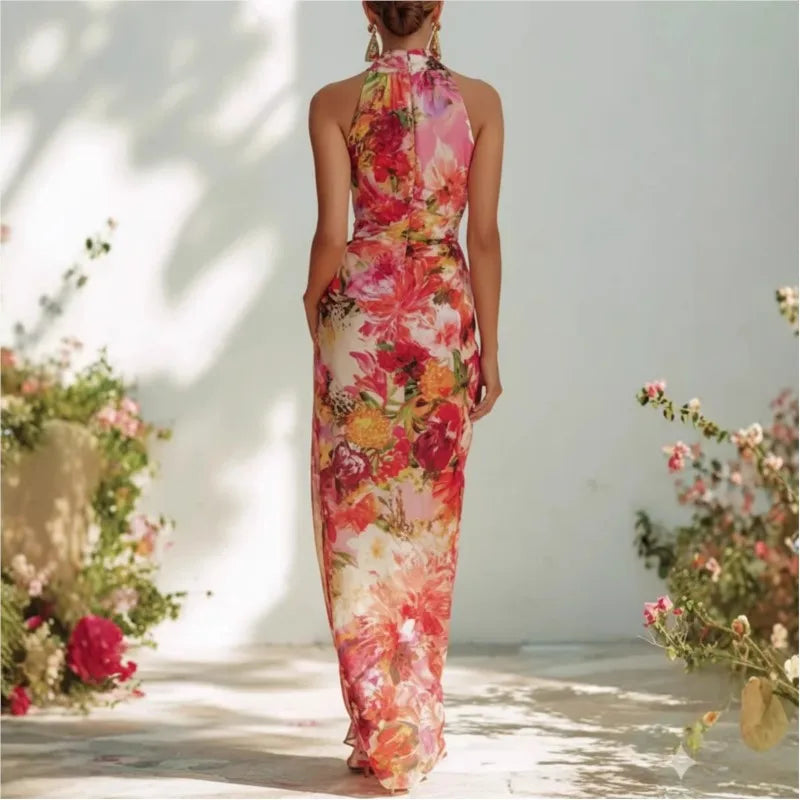 Fashion Floral Print Slim Long Dress