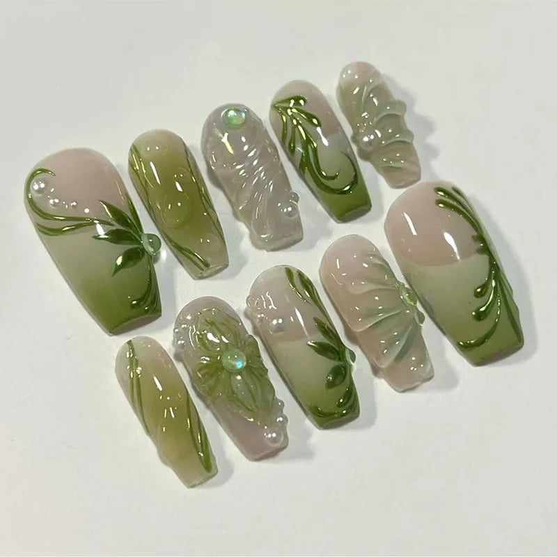 24pcs Press on Nails Flower Design