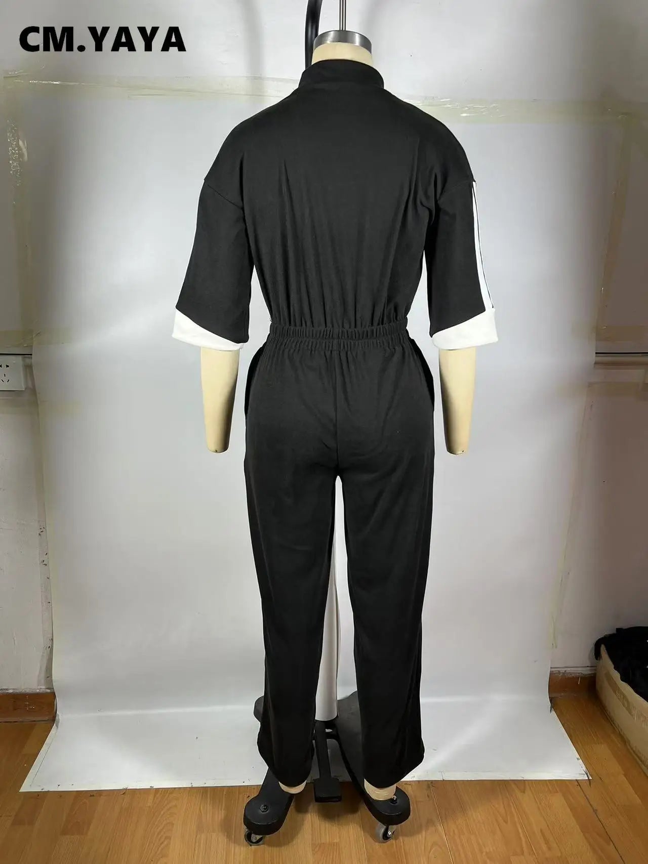 Half Sleeve High Waist Straight Wide Leg Jumpsuits