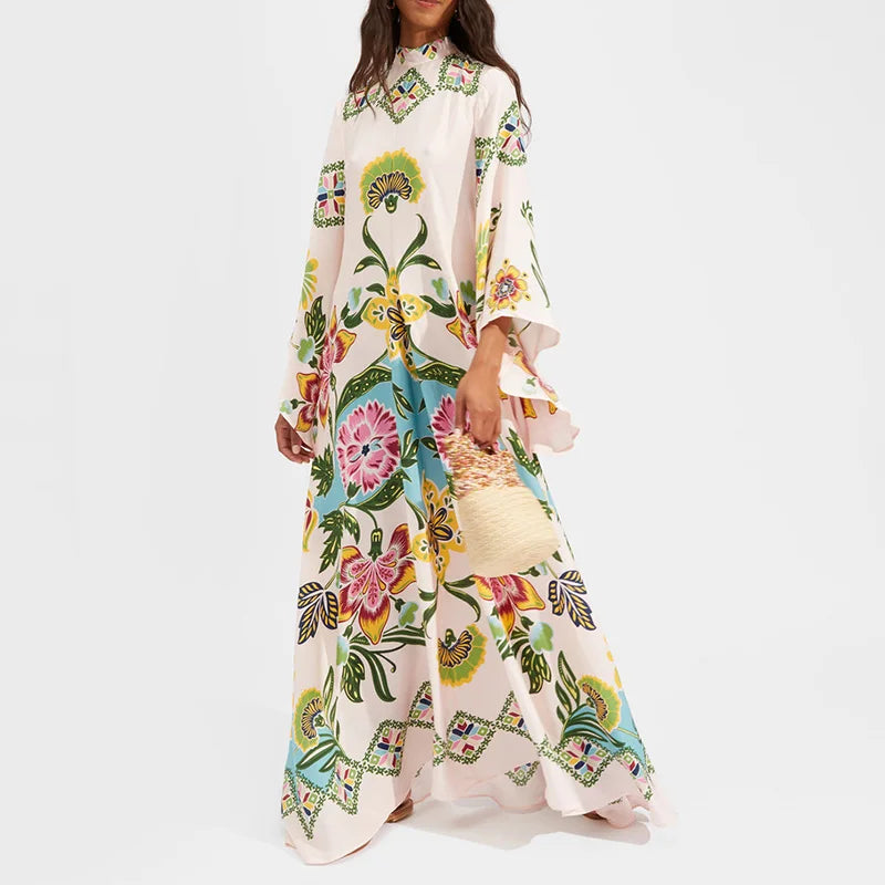 Stand Collar Elegant Casual High Waist Long Sleeve Party Dress
