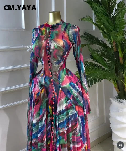O-neck Long Sleeve Big Swing Tie Dye Print Long Dress – Shequila's Fashions