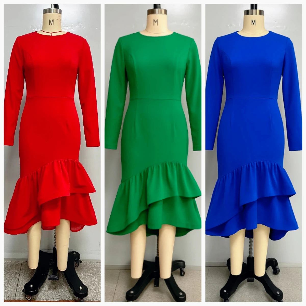 Long Sleeves Mermaid Ruffles Autumn Dress