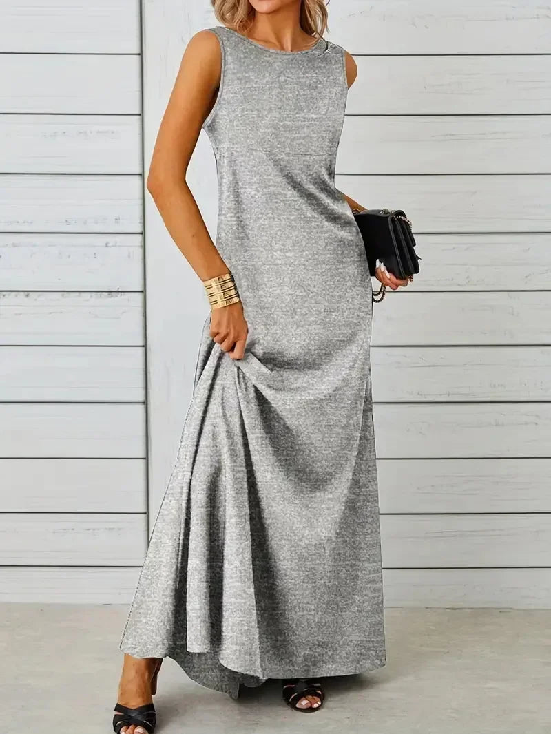 2026 Summer Elegant  Fashion Solid Sleeveless O-neck Slim Maxi Dress