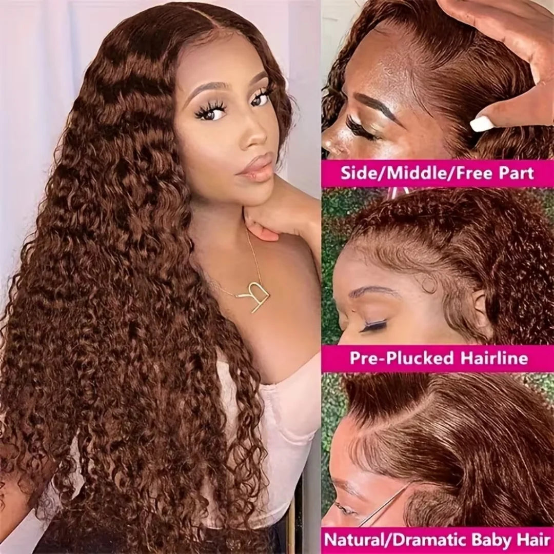 Chocolate Brown Deep Wave 13x4 HD Lace Frontal Human Hair Wig