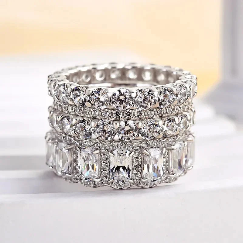 4Pcs Set Modern Fashion Female Rings Sparkling CZ