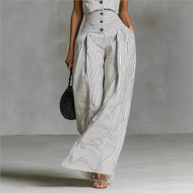 Fashion Stripe Print Button Down Jumpsuit